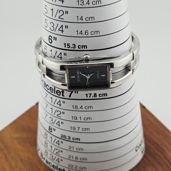 Kimio Women's Silver Tone Cuff Bracelet Watch Rectangle Black Dial Sophisticated - Picture 6 of 6